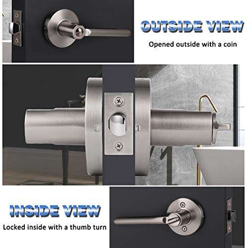Knobonly 2 Pack Privacy Interior Heavy Door Levers Right or Left Handed for Bedroom/Bathroom Keyless Handleset Brushed Nickel Finish 4