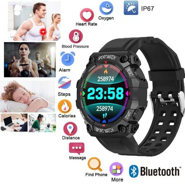 SYN SONS Bluetooth Smart Band for Men and Women Touch Screen Watch Health Bracelet Activity Tracker FD68 1.3 Inch Screen Watch Valentin Day Gift for Wife and Husband (Black Color) 5