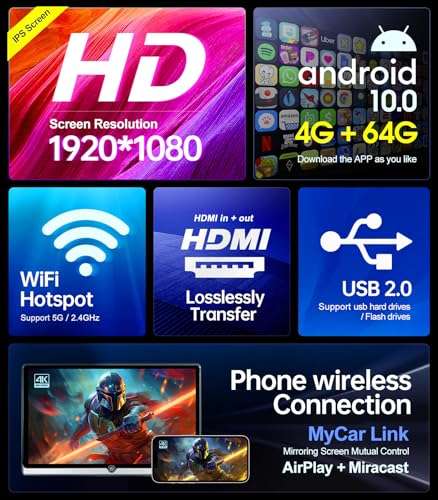 14 inch 4K Android 10.0 Portable Car TV Headrest Monitor Tablet for Back seat, Support Phone Wireless mirroring Touch Screen,with WiFi/Bluetooth/HDMI/USB/AV in/FM/Video Player 4G + 64G (2*PCs) 2