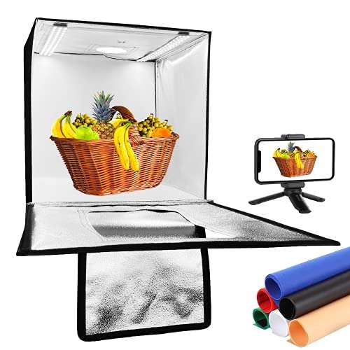 Photo Studio Light Box, Alucax 16 x 16 inches Portable Lightbox for Product Photography Light Tent Kit with 6 Color Backdrop Mini Tripod for Food Photography Kit 1