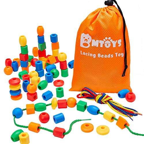 BMTOYS Lacing Beads for Kids - 70pcs Threading Beads Occupational Therapy Toys for Kids Fine Motor Skills Developmental Activity OT Toys 1