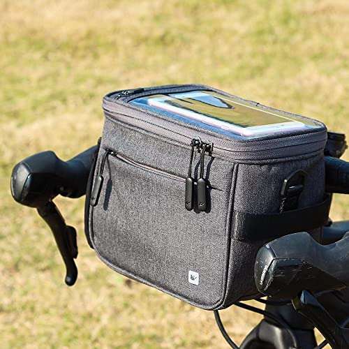 Rhinowalk Bike Handlebar Bag Waterproof Bicycle Front Bag Pack Camera Bag Handbag Phone Bag with Touch Screen Shoulder Strap, Grey 6