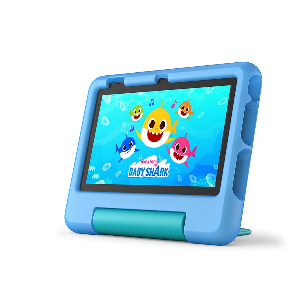 Amazon Fire 7 Kids tablet (newest model) ages 3-7. Top-selling 7" kids tablet on Amazon. Set time limits, age filters, educational goals, and more with parental controls, 16 GB, Blue