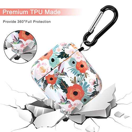 iLeadon Airpods Case Cover, Full Protective Airpods Skin Cover with Keychain Compatible Apple AirPods 2/1, Shockproof Airpods Case Accessories for Girls Women Men - Floral 3