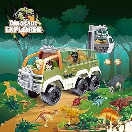 FREK SELAK Toddler Toys for 3 4 5 6 Years Old Boy, Dinosaur Truck Toy Car Transporter Carrier Set w/Dinosaur Figures & Mini Racing Car with Sound & Light, Car Toys Set for Age 3-9 Toddlers 5