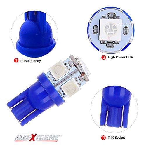 Allextreme EXT10B2P LED Parking Light Super Bright 5 SMD Car Interior License Plate Wedge Dome Trunk Dashboard Bulb for Car Bike and Motorcycle (0.6W, Blue, 2 PCS) 4