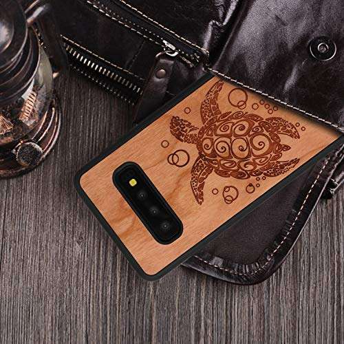 JuBeCo S10+ Case,Galaxy S10+ Wood Case, Wood Slim Case+TPU Bumper for Samsung Galaxy S10+ (6.4inch) - Sea Turtle 4
