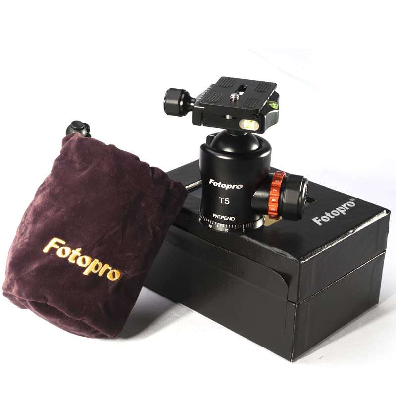 Fotopro T-5 Professional Video Tripod Ball Head Mount | with Aluminum Quick Release 3/8 inch | 360 Degree Rotating | for Tripod, Monopod, Slider, DSLR Camera, Camcorder | Payload 25kg 6