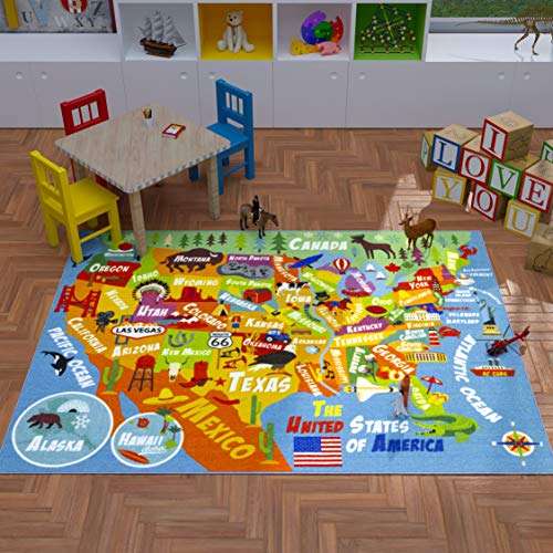KC Cubs 3x5 USA United States Map Toy Car Road Rug – Educational Play Mat Carpet for Kids, Toddlers, Nursery, Classroom, Playroom, Baby Daycare 5