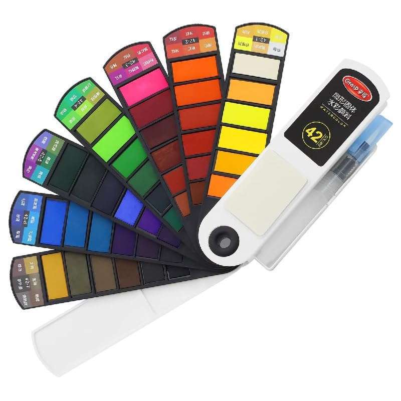 KRIDHA CREATION 42-Color Foldable Solid Watercolor Paint Set | Refillable Water Brush Pen & Absorbent Sponge | Travel Watercolor Set for Students, Beginners & Artists (Black Case) 1