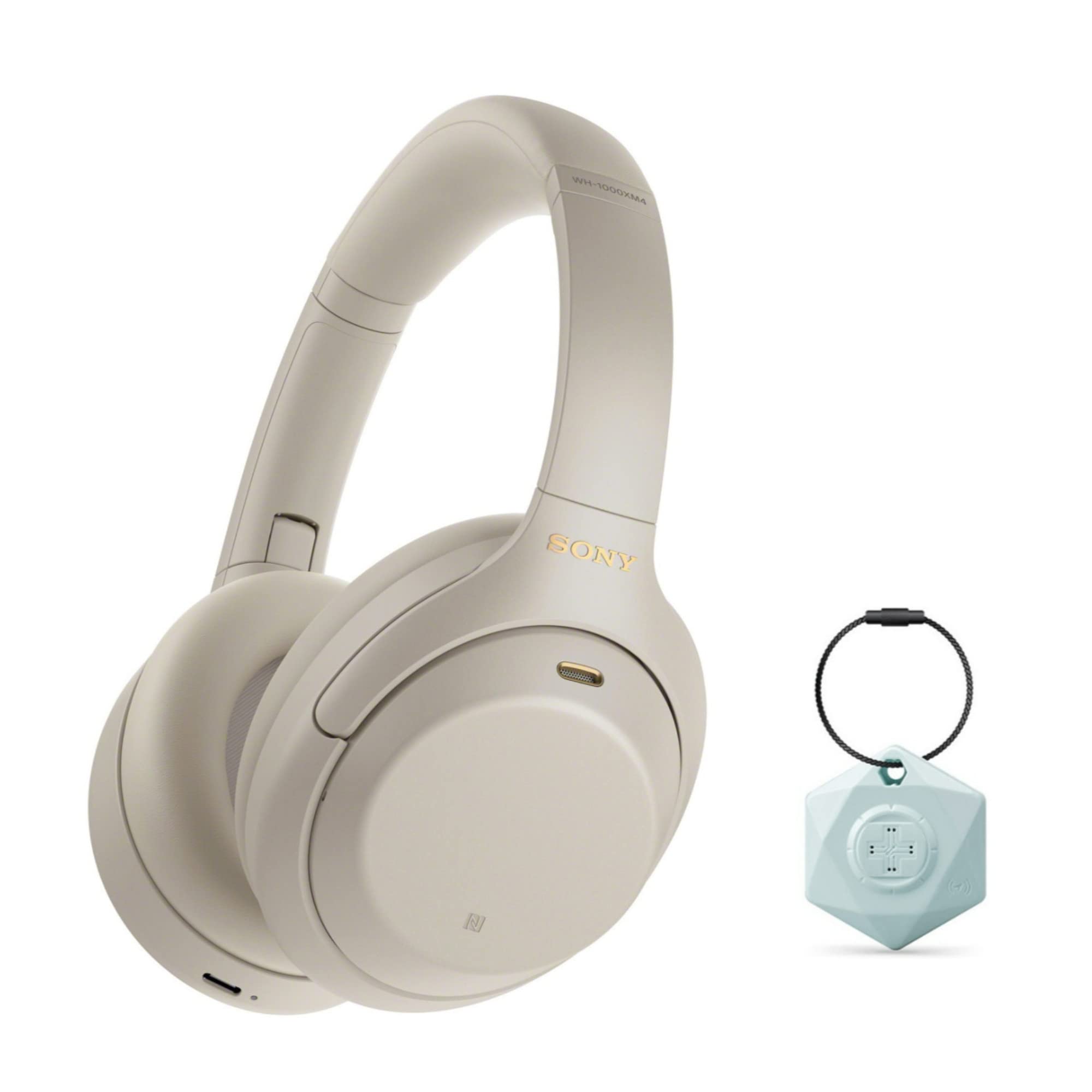 Sony WH-1000XM4 Wireless Noise Canceling Over-Ear Headphones (Silver) Bundle with Find My Bluetooth Locator Keychain Finder (2 Items)