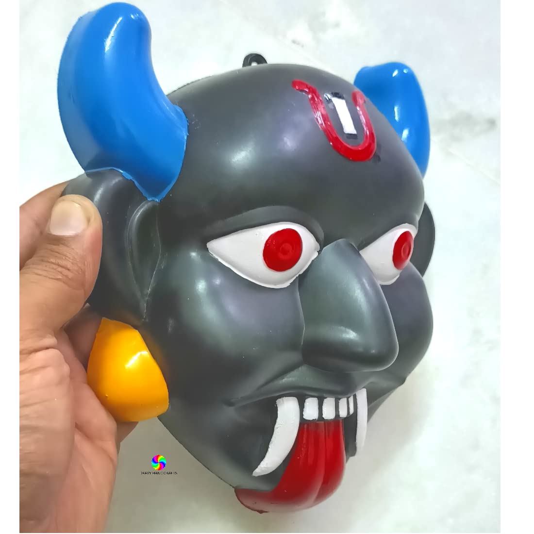DRAVY HANDICRAFTS Nazar Battu for home entrance Evil Eye Protector Plastic Mask For Pooja Wall Hanging Nazar Suraksha Kawach for House Entrance, Office, Shops, Car, Truck (Size- 7X7 Inches)