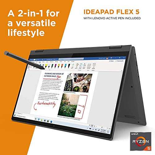 2022 LENOVO IdeaPad Flex 5 14" Touchscreen 2-in-1 Laptop AMD Ryzen 5 5500U 6 Cores 16GB DDR4 256GB NVMe SSD Radeon Graphics HDMI USB-C Fingerprint WiFi-6 Windows 11 Pro w/ Stylus Pen and 32GB USB 2