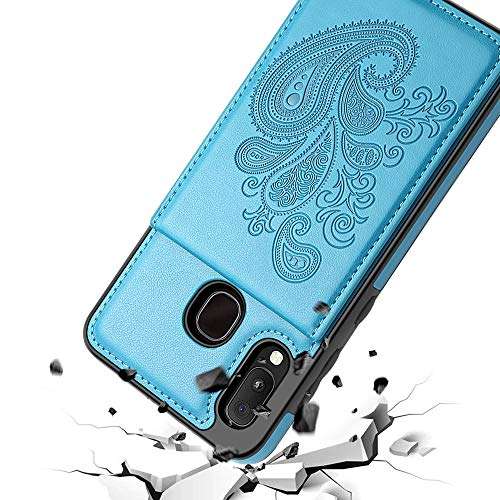 SHIYISHI Flip Case for Samsung A10E Case, Embossed Flower Series Premium PU Leather Galaxy A10E case for Women with Wallet Card Holders Slim A10E Phone Case for Samsung Galaxy A10E / A20E, Lake Blue 5