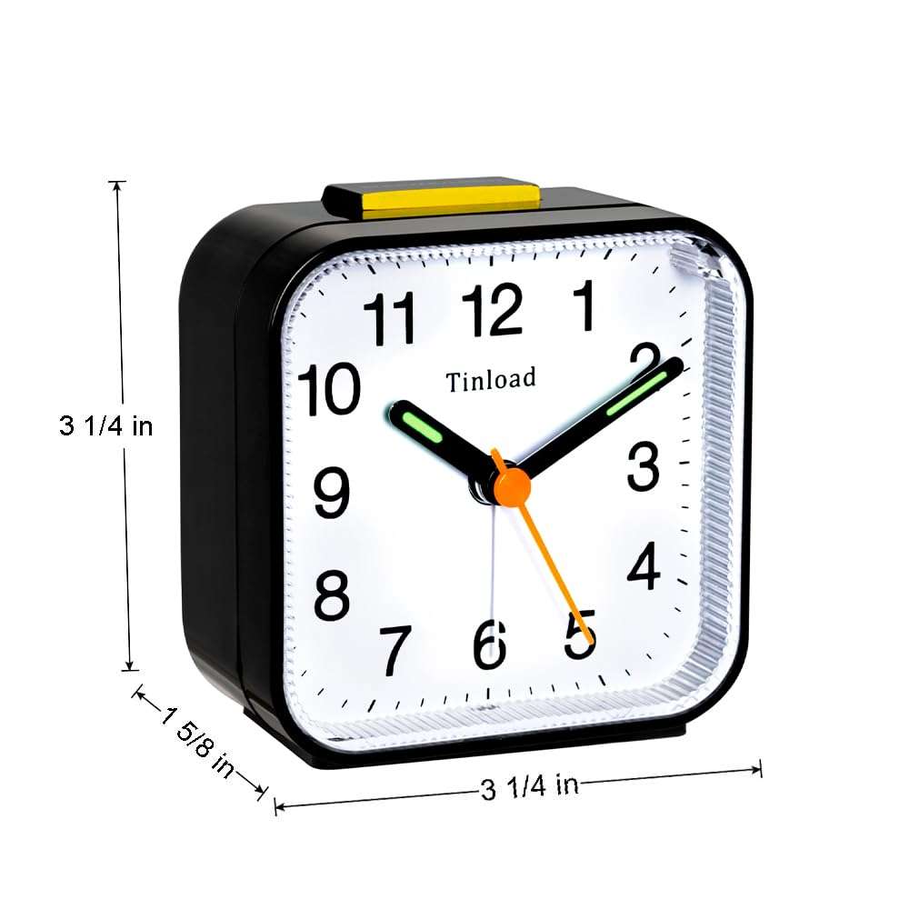 Tinload Small Battery Analog Alarm Clock Silent Non Ticking, Ascending Beep Sounds, Snooze,Light Functions 4