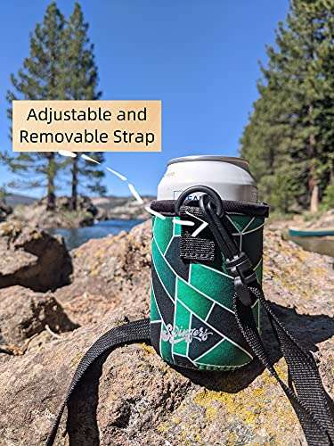 Swingers Beer Cooler with Adjustable Neck Strap (Neoprene Hands-Free Can or Bottle Holder) (Green Geometric) 3
