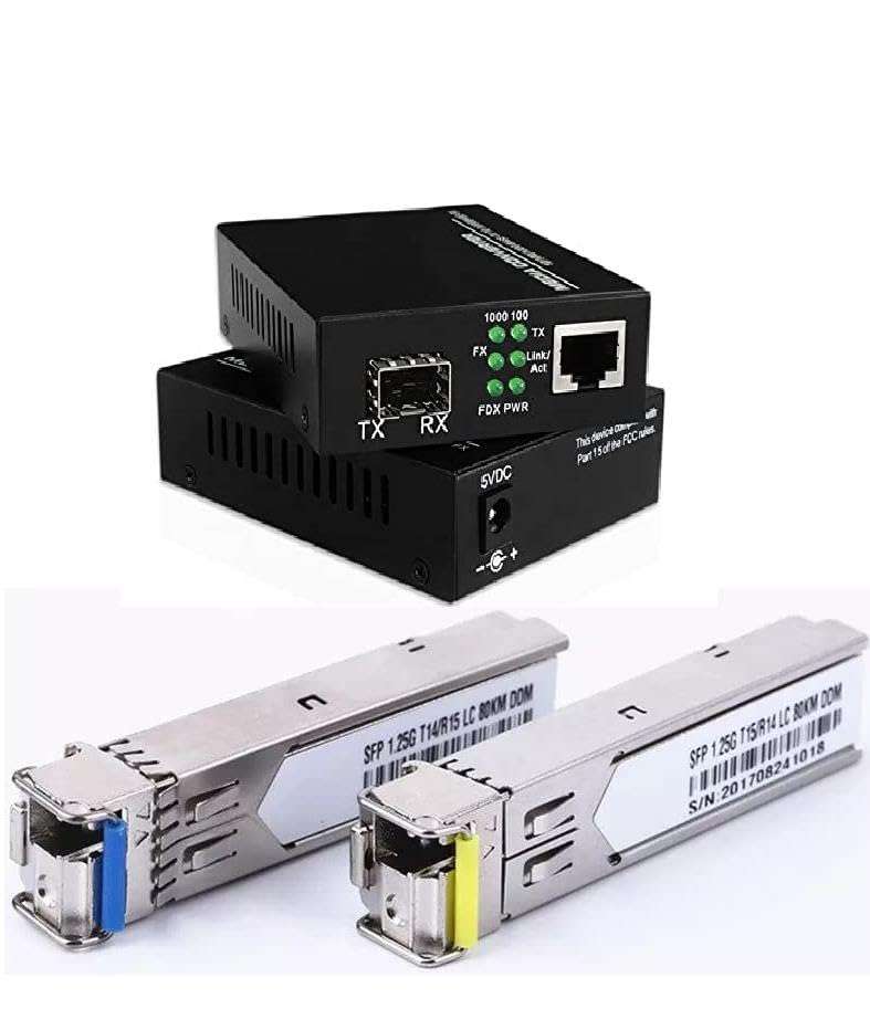 Hanutech Pair of 10/100/1000Mbps SFP Media Converter Including 80KM1.25G Single Mode Single Fiber SFP Bidi Modules 1310/155nm LC Interface for Extend Network Data, Internet & More