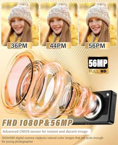 2025 New Digital Camera, 56MP FHD 1080P for Kids with 16x Digital Zoom Anti Shake, Face Detect, Smile Capture, 32GB TF Card, Battery, Lanyard, a Great Gift for Boys & Girls（Black） 2