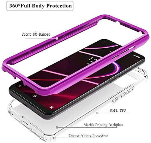 Valchinova 2 in 1 Cover for TCL Revvl 4 Plus Case Marble (T-Mobile/Metro) Soft TPU PC Bumper 360° Full Body Protect (Purple) 3