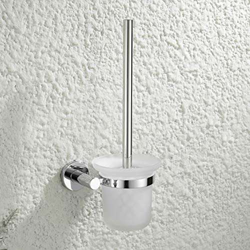 Royal H&H Bathroom Brass Toilet Brush and Holder Polished Chrome Wall Mount, Rustproof Solid Brass & Frosted Glass for Bath Storage 4