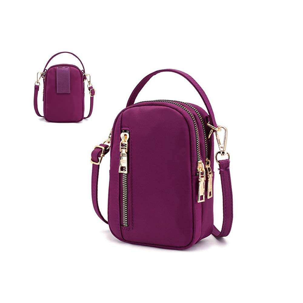 Women Nylon Cell Phone Purse Wallet Small Crossbody Bag Handbag for iPhone 13 12 11 Pro XS Max XS XR X Samsung Galaxy S23 S22 Plus S21 S20 FE S10 A53 A52 A51 A33 Google Pixel 7 6 5 BLU View 2 (Purple) 1