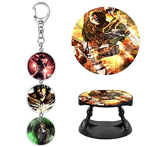Funkillee Attack on Titan Merch, Charging Case Compatible with AirPod 1/2, 100 PCs Stickers Face Covering Lanyard Card Stickers Pins Acrylic Keychain Gift Set for Teens (A) 4