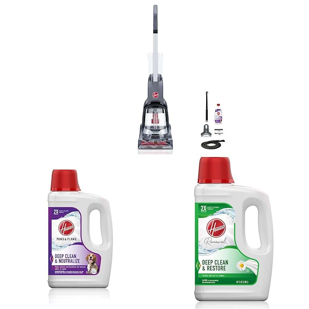 Hoover PowerDash Pet Advanced Compact Carpet Cleaner Machine & Paws & Claws Deep Cleaning Carpet Shampoo with Stainguard & Hoover Renewal Deep Cleaning Carpet Shampoo 1
