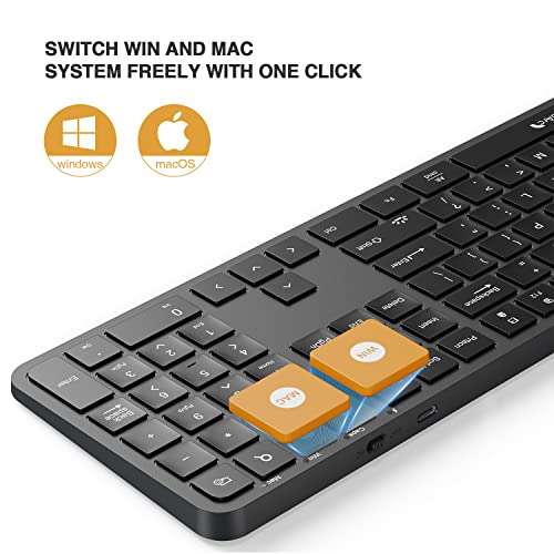 ProtoArc Backlit Wireless Keyboard, K100 2.4G Ultra Slim Wireless Illuminated Keyboard Full Size Silent Keyboard, Rechargeable, USB/Type C Connection, Natural Typing, Windows/Mac(Black) 6