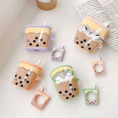Milk Tea AirPods Pro Case, AKXOMY Cute Airpods Pro Case Boba Tea,3D Kawaii Protective Silicone Cover Case for Apple Airpods Pro Case for Girls Kids Boys (Boba Tea-Purple) 5