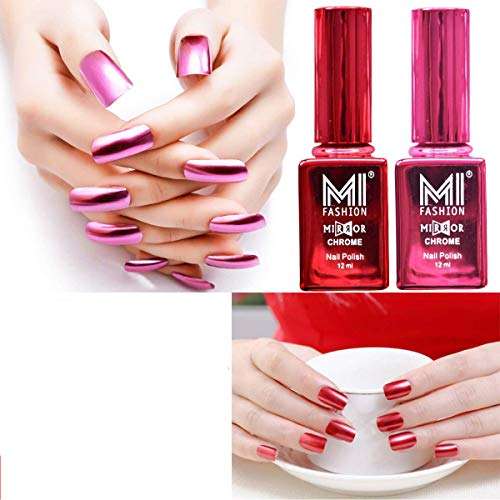 MI FASHION Glossy Chrome Nail Polish Silver Shine, Golden Bliss 12 Ml Each (Combo of 2)