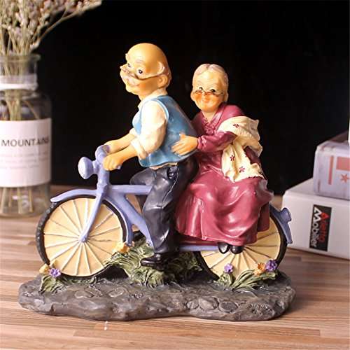 Nanxin Love Grandparents Parents Anniversary Wedding Gift Resin Loving Elderly Couple Figurines Decoration Old Age Life Home Decor for Bedroom Living Room with Gift Card (Bicycle) 6