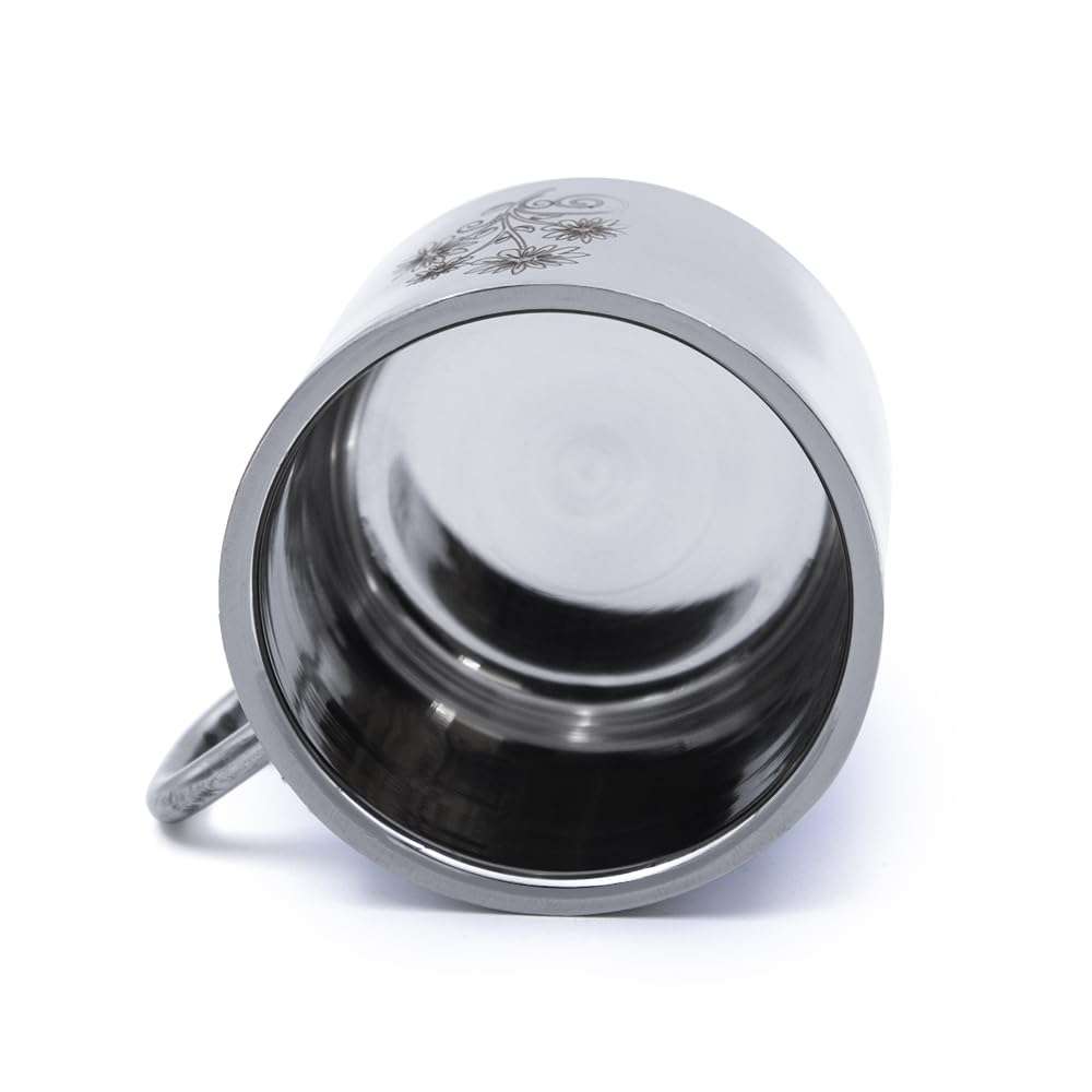 LiMETRO STEEL Pack of 12 Stainless Steel Double Wall Laser Printed Flower Design Tea, Coffee Cup, (Flower-1, Cup Set) 3