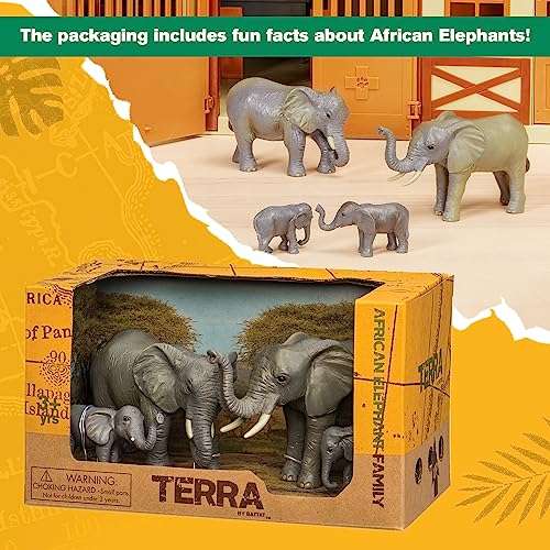 Terra by Battat – 4 Pieces African Elephant Toys Family Set – Realistic Plastic Safari Animals Figures – Animal Toys for Kids 3+ Years – Elephant Gifts & Baby Shower Decorations 5