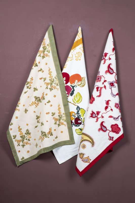 Contrast Living Nitu Hand Block Printed Kitchen Towel / Dish Towel / Hand Towel Multi Color Set of 3 Pcs 1