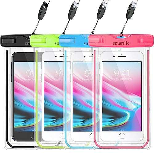 smartlle Waterproof Phone Pouch, Universal Waterproof Phone Case, Dry Bag Outdoor Beach Bag for iPhone 15 14 13 12 11 Pro Max XR SE XS 8 7 6S Plus, Galaxy Other Phones Up to 6.9''-4 Pack 1