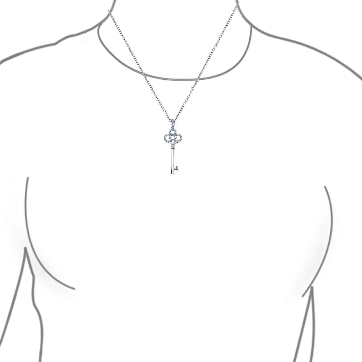 Bling Jewelry .925 Sterling Silver Pave CZ Crown Key Pendant Necklace 18 inch 2