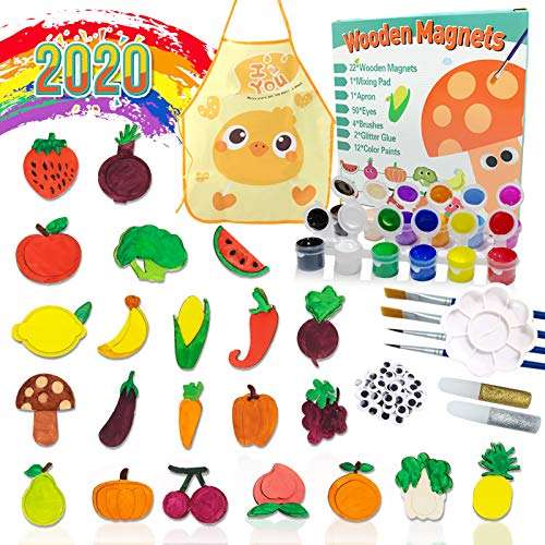 Paint and Decorate Your Own Wooden Magnet.22 Wood Painting Craft Kit and Art Set for Kids. Art and Craft Supplies Party Favors for Boys Girls Age 3 4 5 6 7, Family Activity Project Birthday Present 1