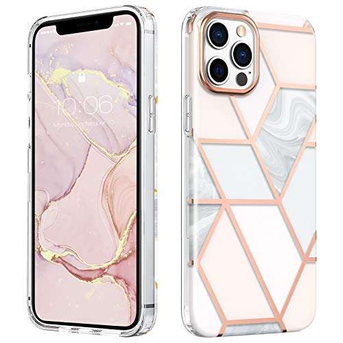 MATEPROX Compatible with iPhone 12 Pro case and iPhone 12 Cases 6.1inch,Marble Design Slim Thin Stylish Geometric Cover(Marble Pink) 1