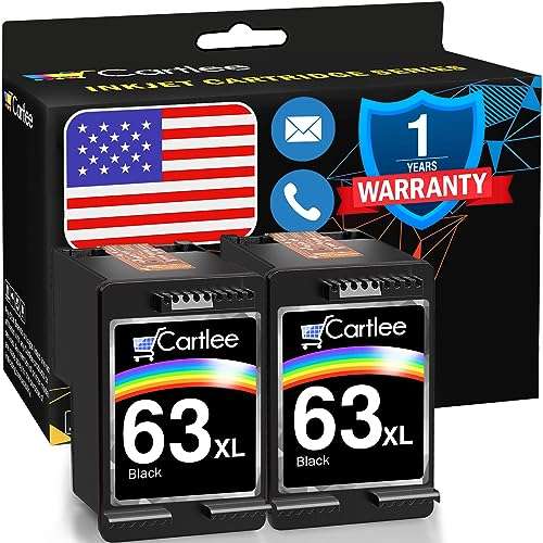 Cartlee Remanufactured Ink Cartridges Replacement for HP 63XL 63 XL for Envy 4512 4520 DeskJet 3632 2130 1110 1111 1112 2132 3630 3634 3637 3636 OfficeJet 3830 3833 4650 4655 4652 5255 5258 (2 Black) 1