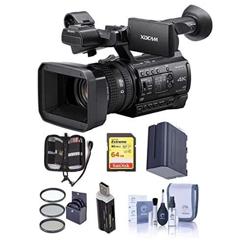 Sony PXW-Z150 Compact 4K Handheld XDCAM Professional Camcorder, 12x Optical Zoom - Bundle with 64GB U3 SDHC Card, Spare Battery, 62mm Filter Kit, Cleaning Kit, Card Reader, Memory Wallet 1