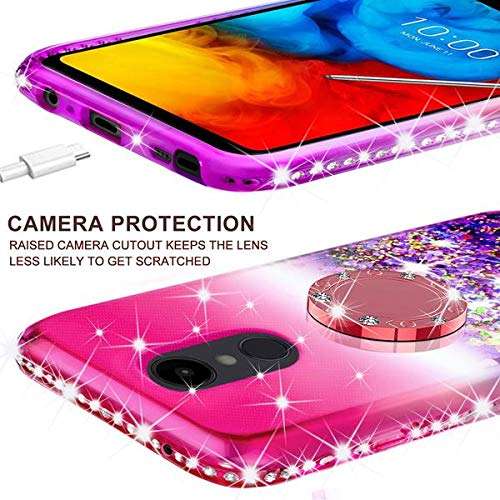 Liquid Glitter Cute Phone Case Kickstand Compatible for LG Stylo 5 / Stylo 5 Plus Case Clear Bling Diamond Bumper Ring Stand Girls Women - Pink/Purple 5