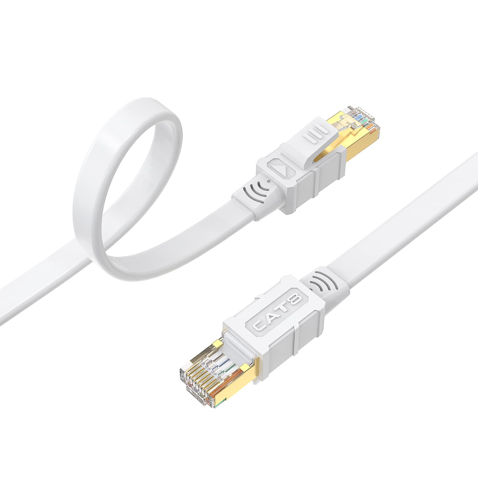 Larrok Cat 8 Ethernet Cable 30fT, High Speed Flat Internet LAN Cable 40Gbps 2000Mhz with Gold Plated SFTP RJ45 Connector, 26AWG Shielded Indoor Network Cable for Modem/Router/Xbox/PS4/Gaming/PC