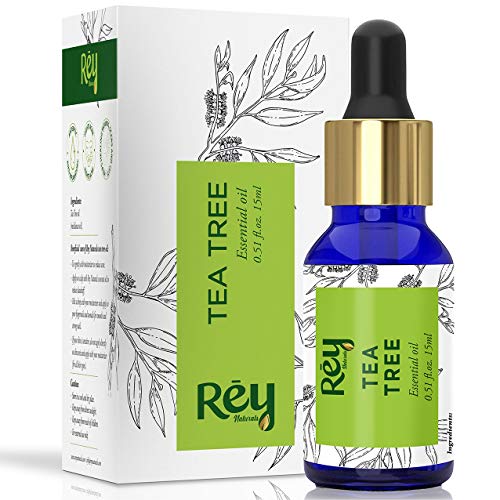 Rey Naturals Pure Tea Tree Essential Oil For Hair Growth, Skin & Face Care - Tea Tree Oil For Dandruff, Acne | Mosquito Repellent | Suitable For All Skin & Hair Types - 15ml