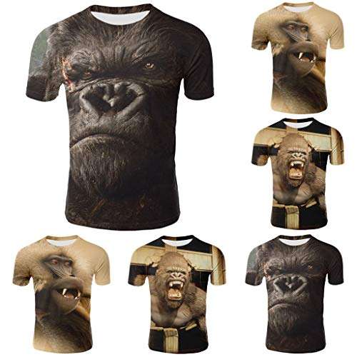 Men T Shirts Graphic Funny 3D Monkey Printed Short Sleeve Plus Size Fashion Casual Novelty Tees Tops (M, Black) 2