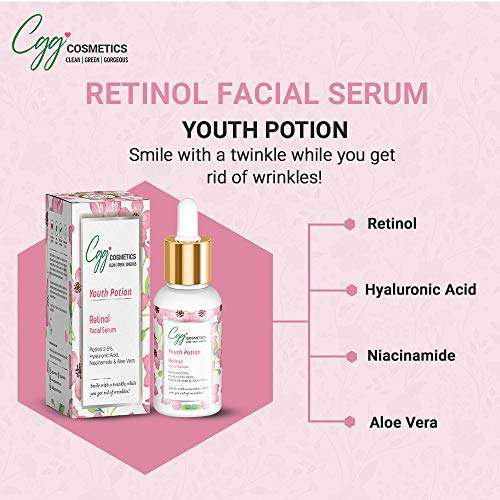 CGG Cosmetics Retinol 2.5%, Hyaluronic Acid, Niacinamide and Aloe Vera Facial Serum - 30ml 2