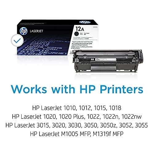 HP 12A Black Toner Cartridge | Works with HP LaserJet 1010, 1020, 3015, 3020, 3030, 3050 Series; HP LaserJet MFP M1005, M1319 Series | Q2612A 2
