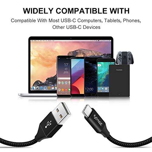 Synqe USB Type C Fast Charging Cable Charger Cord 3A QC 3.0 Data Cable Compatible with Samsung Galaxy S10e S10 S9 S8 S20 Plus, Note 10 9 8, A20e A40 A50 A70, Moto G7 G8 (1M, Black) 6