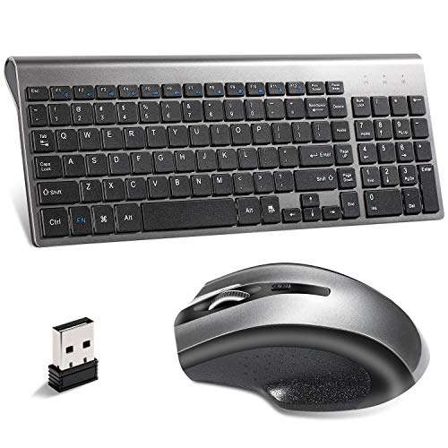 Wireless Keyboard and Mouse Combo,2.4G Wireless Connection,Full Size Slim Thin Wireless Keyboard with Palm Rest and Comfortable Mouse (Black&Grey) 3