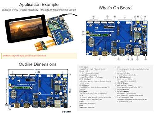 Compute Module 4 IO Board with PoE Feature for All Raspberry Pi Compute Module 4,Integrates 802.3af-Compliant PoE Circuit,4X USB 3.2 Gen1 Ports,2X MIPI DSI Display/CSI-2 Camera Connectors 6