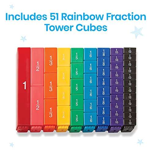 hand2mind Rainbow Fraction Tower Cubes, Fraction Equivalency, Montessori Math Blocks Materials for Kids, Math Manipulatives 4th Grade, Elementary Teacher Must Haves (Set of 51) 2